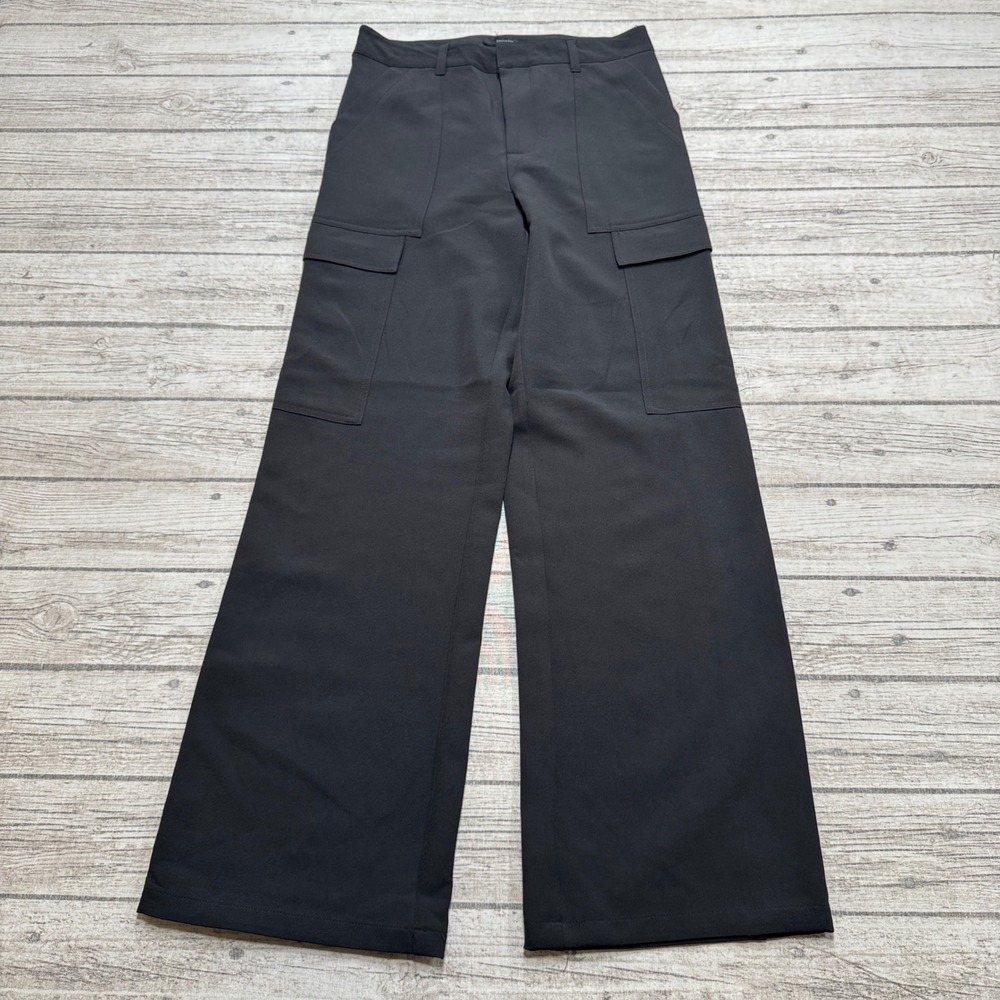 NEW Forever 21 Cargo Pants Women's L Black Wide Leg High Rise Utility Trousers
